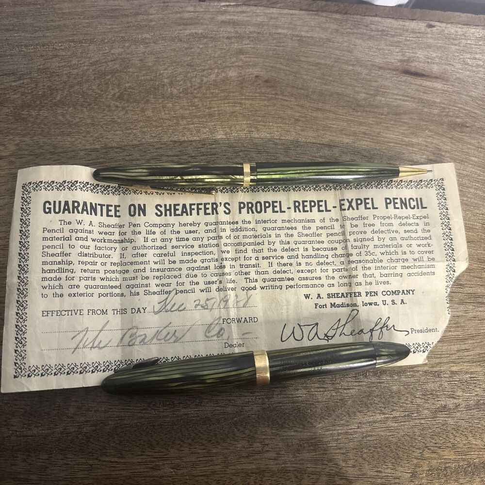 Sheaffer Crest 1000 Fountain Pen & Mechanical Pencil 30’s, Certificate